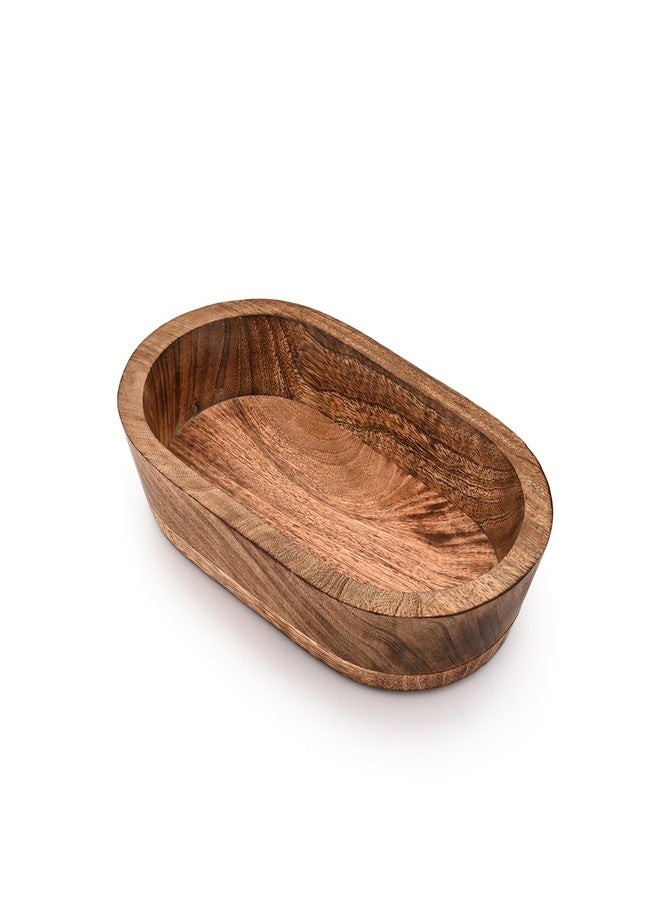 BHAVATU Decorative Bowl Mango Wood Hand Carved Home Decor for Dining Table Centerpiece Bowl for Table (10" x 6" x 2") - Image 1